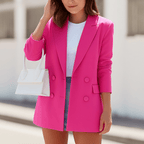 Women’s Longline Double Breasted Blazer Jacket for Summer Styling Hot Pink