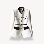 Women’s Tailored Belted Blazer with Button Front Detail White