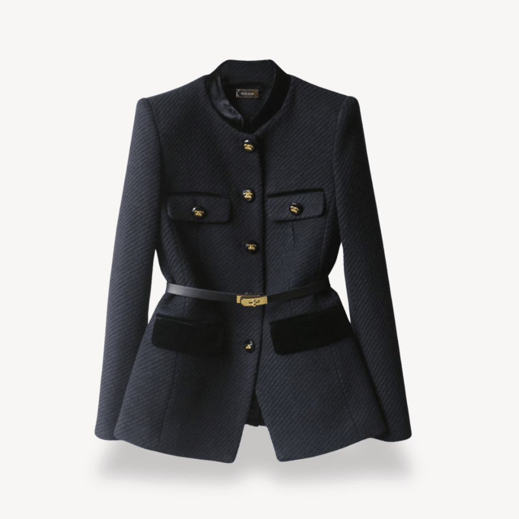 Women’s Tailored Belted Blazer with Button Front Detail Black