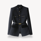Women’s Tailored Belted Blazer with Button Front Detail Black