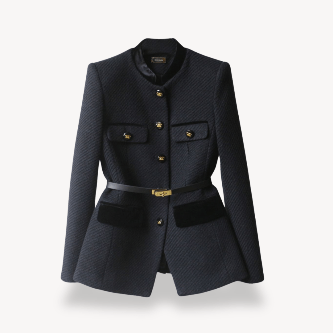 Women’s Tailored Belted Blazer with Button Front Detail Black