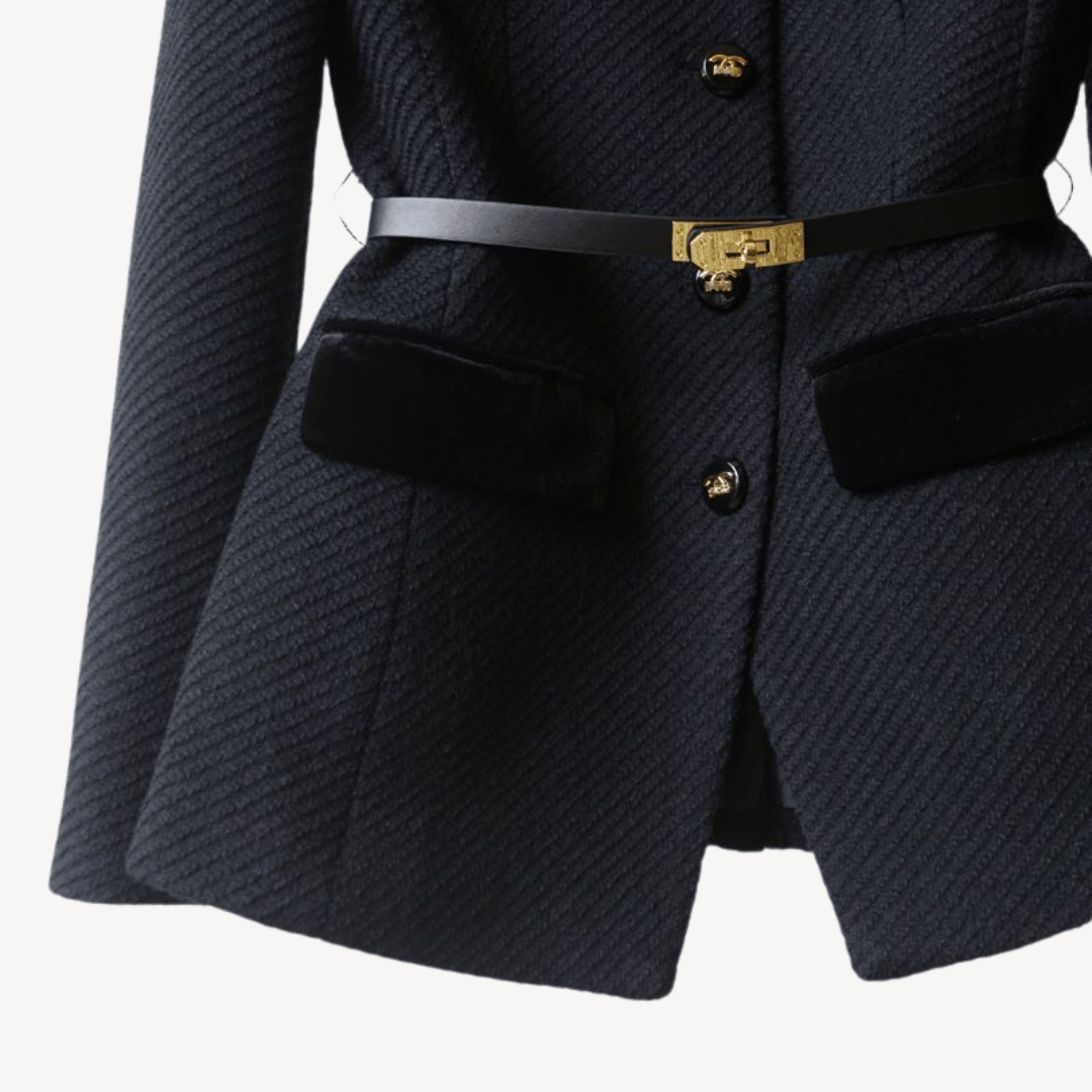 Women’s Tailored Belted Blazer with Button Front Detail