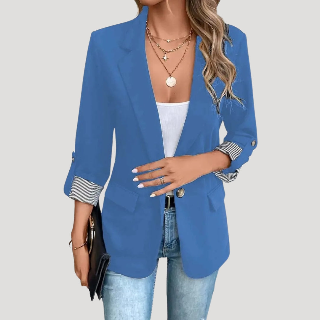 Women’s Tailored Roll-Up Sleeve Blazer for Summer Styling Blue