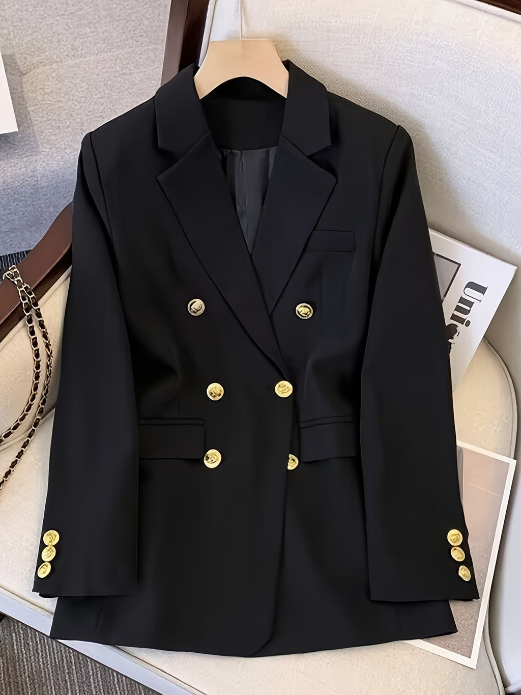 Women’s Tailored Double Breasted Blazer Jacket for Winter Styling Black