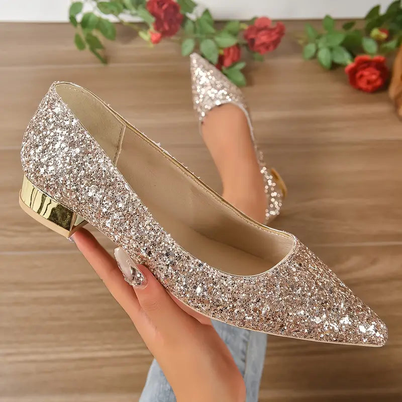 Women’s Glitter Pointed Ballerinas Golden