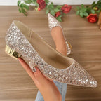 Women’s Glitter Pointed Ballerinas Golden