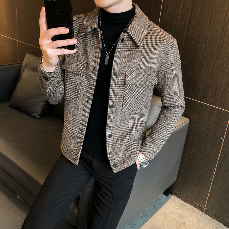 Men’s Relaxed Fit Plaid Shirt Jacket Taupe