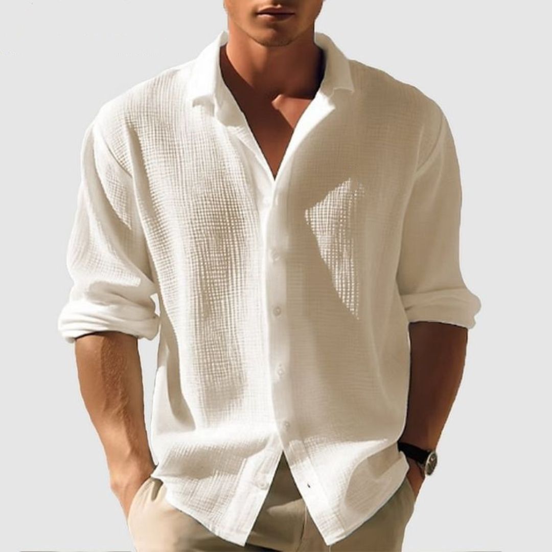 Men’s Casual Waffle Shirt with Long Sleeves Beige