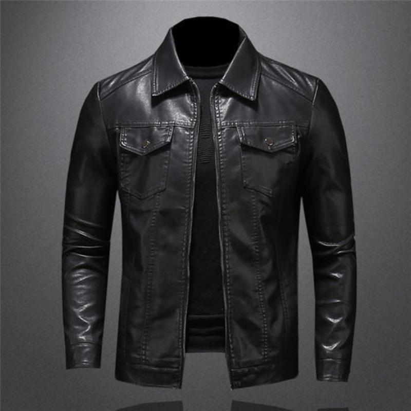 Men’s Classic Biker Jacket with Zip Detail Black