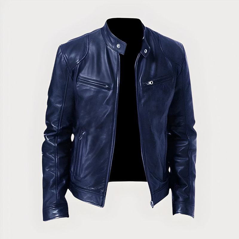 Men’s Classic Biker Jacket with Zip Blue