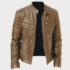 Men’s Classic Biker Jacket with Zip Khaki