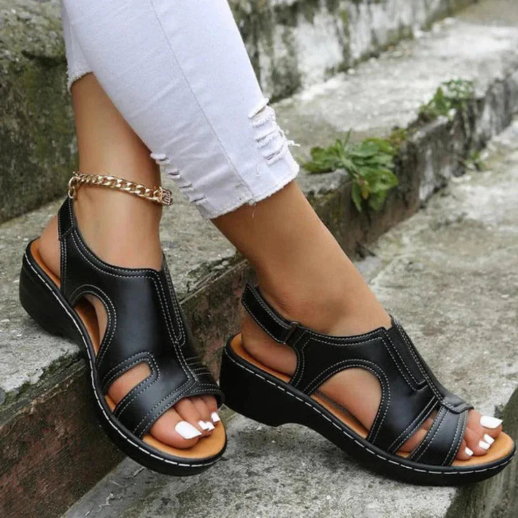 Women’s Cutout Platform Sandals for Casual Spring and Summer Wear Black