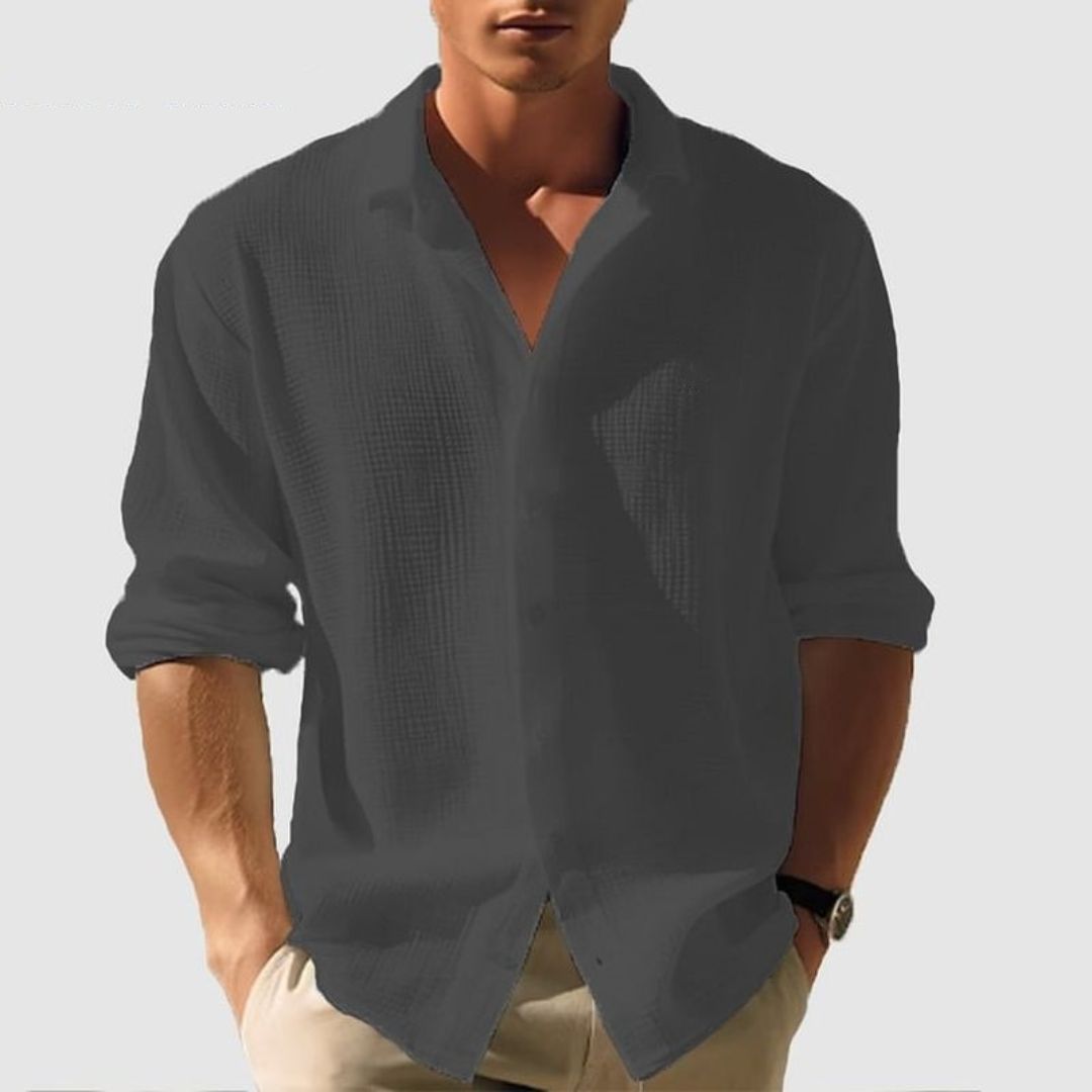 Men’s Casual Waffle Shirt with Long Sleeves Black