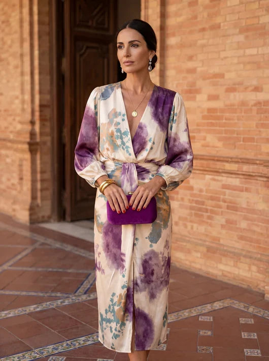 Women’s Elegant Two-Piece Blouse and Skirt Set Purple