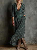 Women’s Modern Boho Checked Dress Green