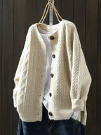 Women’s Oversized Cable-Knit Button-Down Cardigan Beige