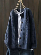 Women’s Oversized Cable-Knit Button-Down Cardigan Navy Blue