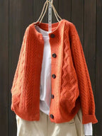 Women’s Oversized Cable-Knit Button-Down Cardigan Orange