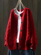 Women’s Oversized Cable-Knit Button-Down Cardigan Red