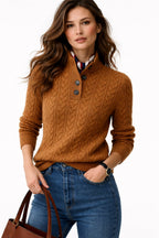 Women’s Cable Knit Button-Neck Jumper Brown