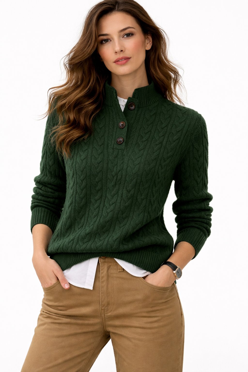 Women’s Cable Knit Button-Neck Jumper Green