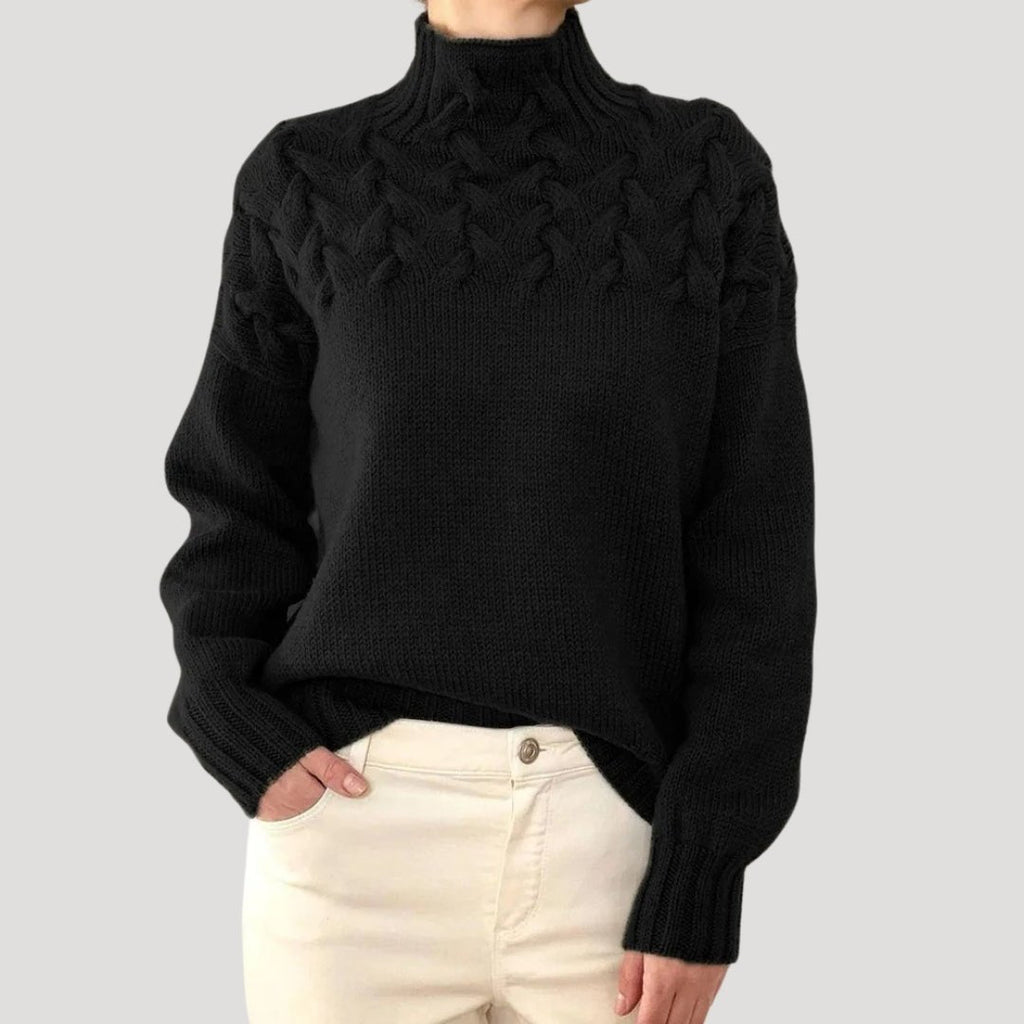 Women’s Cable Knit Turtleneck Jumper Black