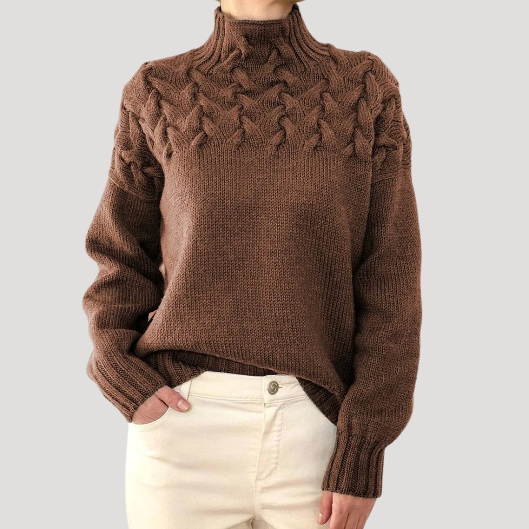 Women’s Cable Knit Turtleneck Jumper Brown