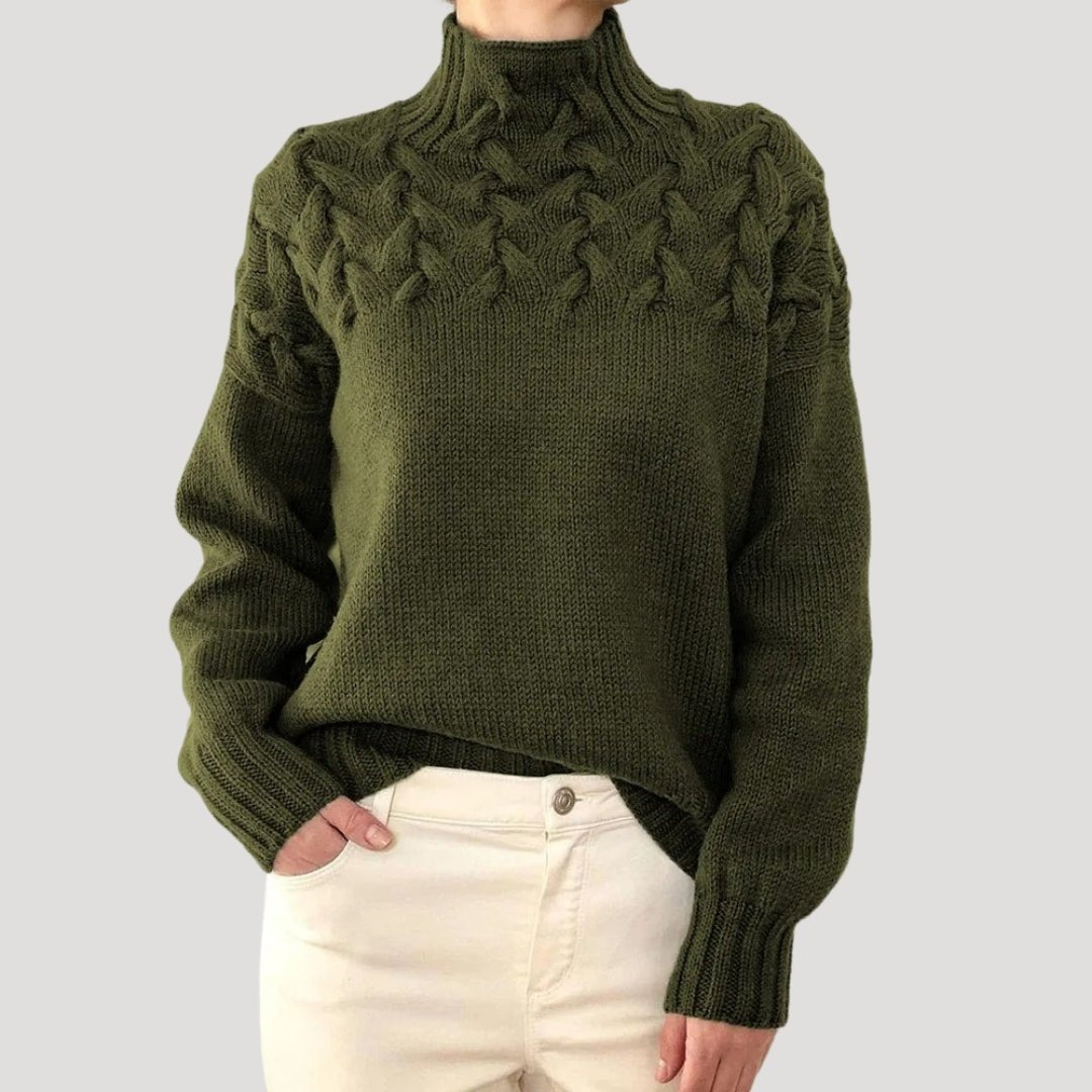 Women’s Cable Knit Turtleneck Jumper Dark Green