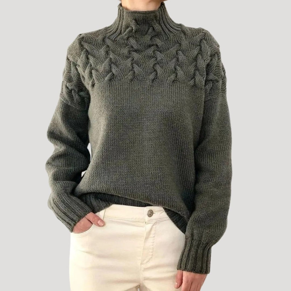 Women’s Cable Knit Turtleneck Jumper Grey
