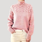 Women’s Cable Knit Turtleneck Jumper Light Pink