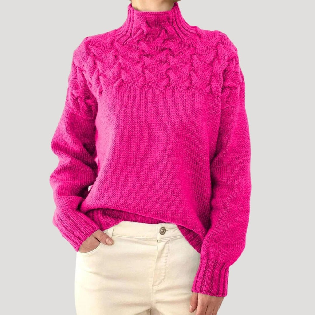 Women’s Cable Knit Turtleneck Jumper Pink