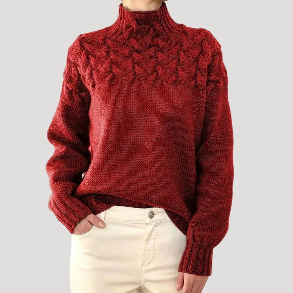 Women’s Cable Knit Turtleneck Jumper Red