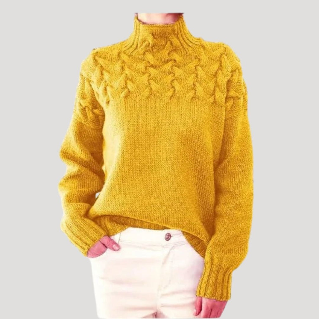 Women’s Cable Knit Turtleneck Jumper Yellow