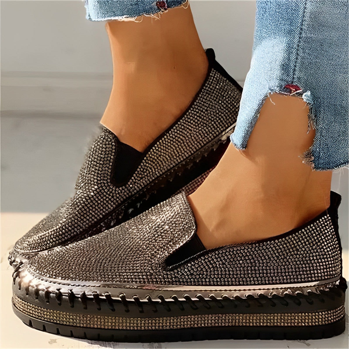 Women’s Glittering Diamond Loafers – Everyday Footwear
