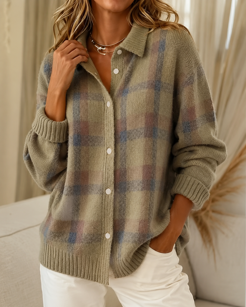 Women’s Checked Knitted Cardigan Brown