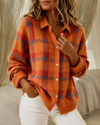 Women’s Checked Knitted Cardigan Orange