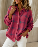 Women’s Checked Knitted Cardigan Pink