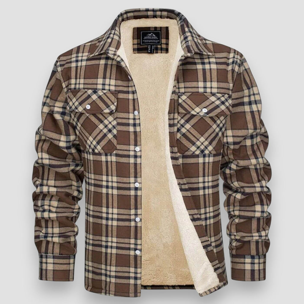 Men’s Casual Checked Shirt Jacket Khaki