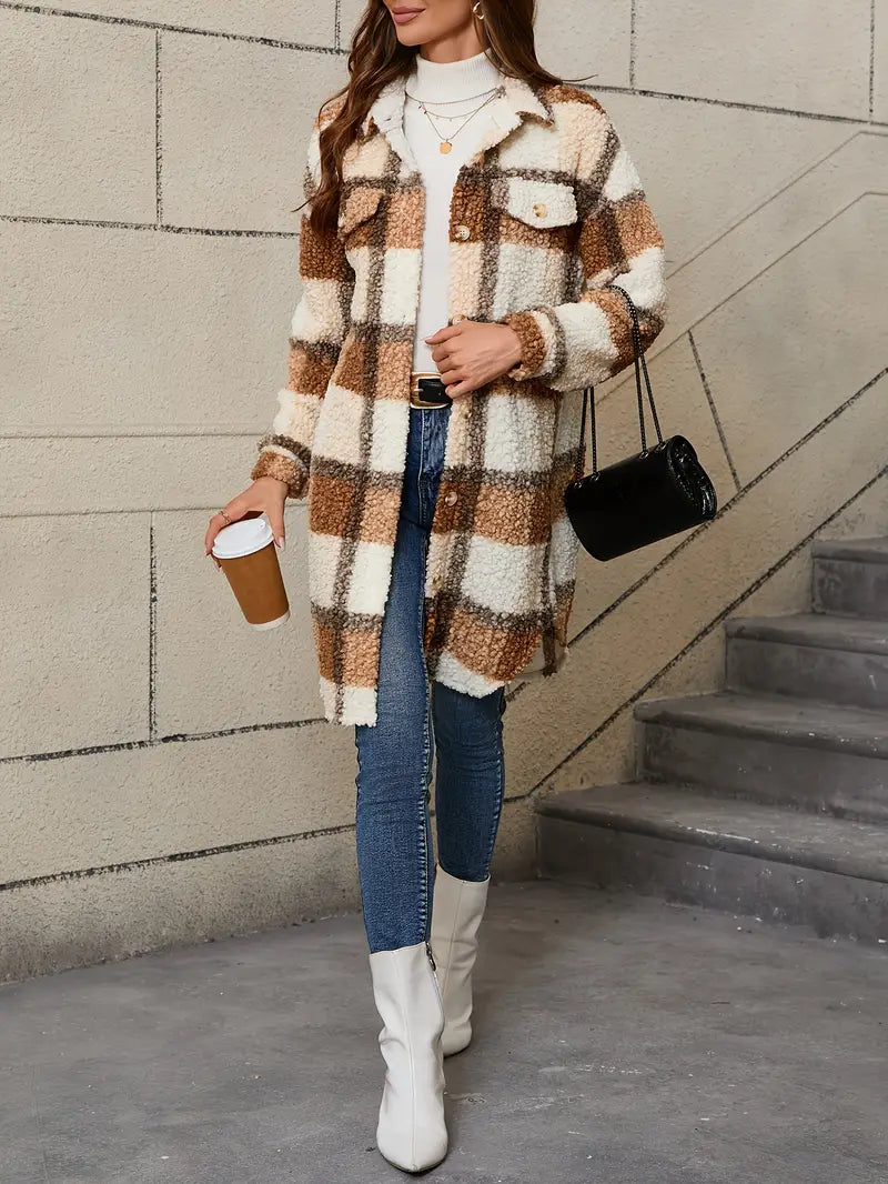 Women’s Comfortable Checked Teddy Jacket