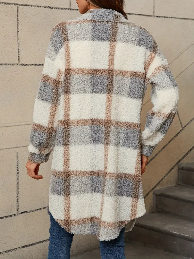 Women’s Comfortable Checked Teddy Jacket