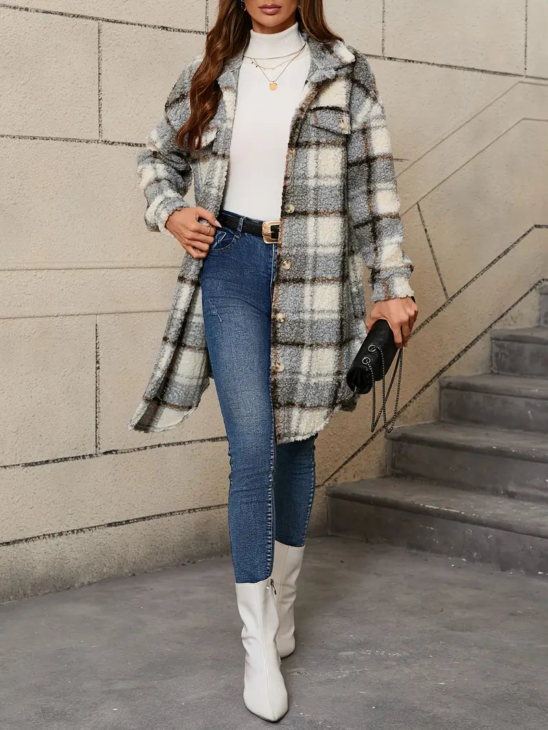 Women’s Comfortable Checked Teddy Jacket