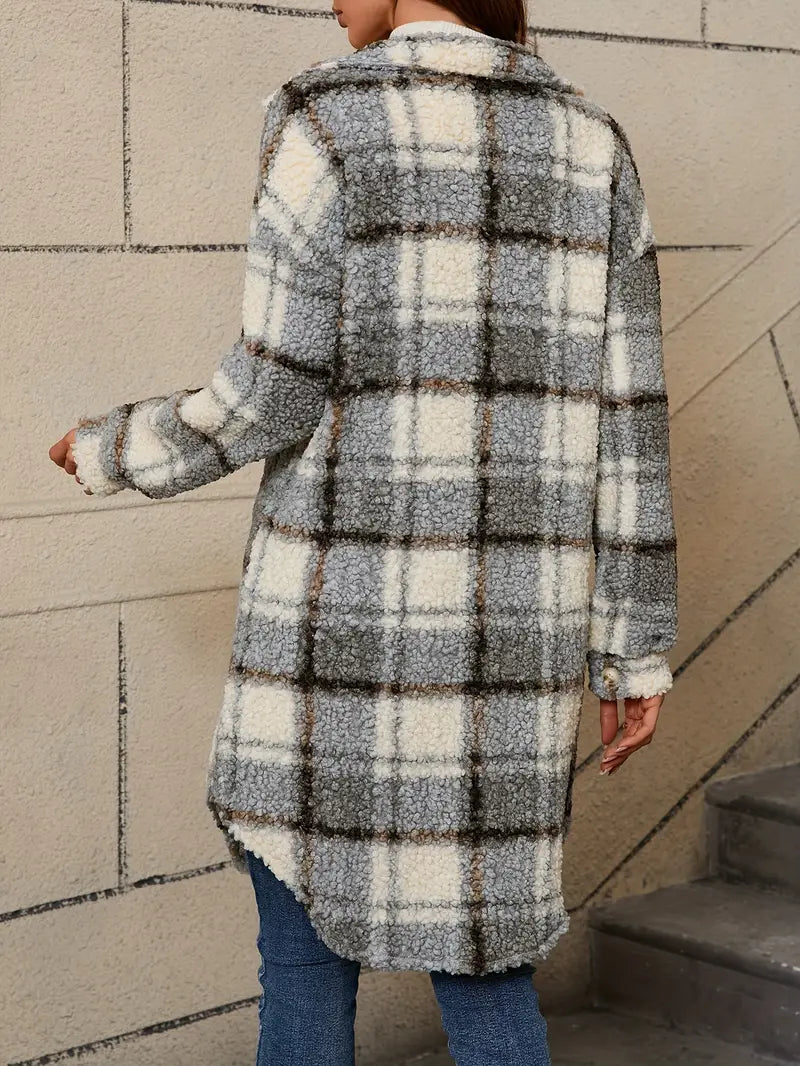 Women’s Comfortable Checked Teddy Jacket