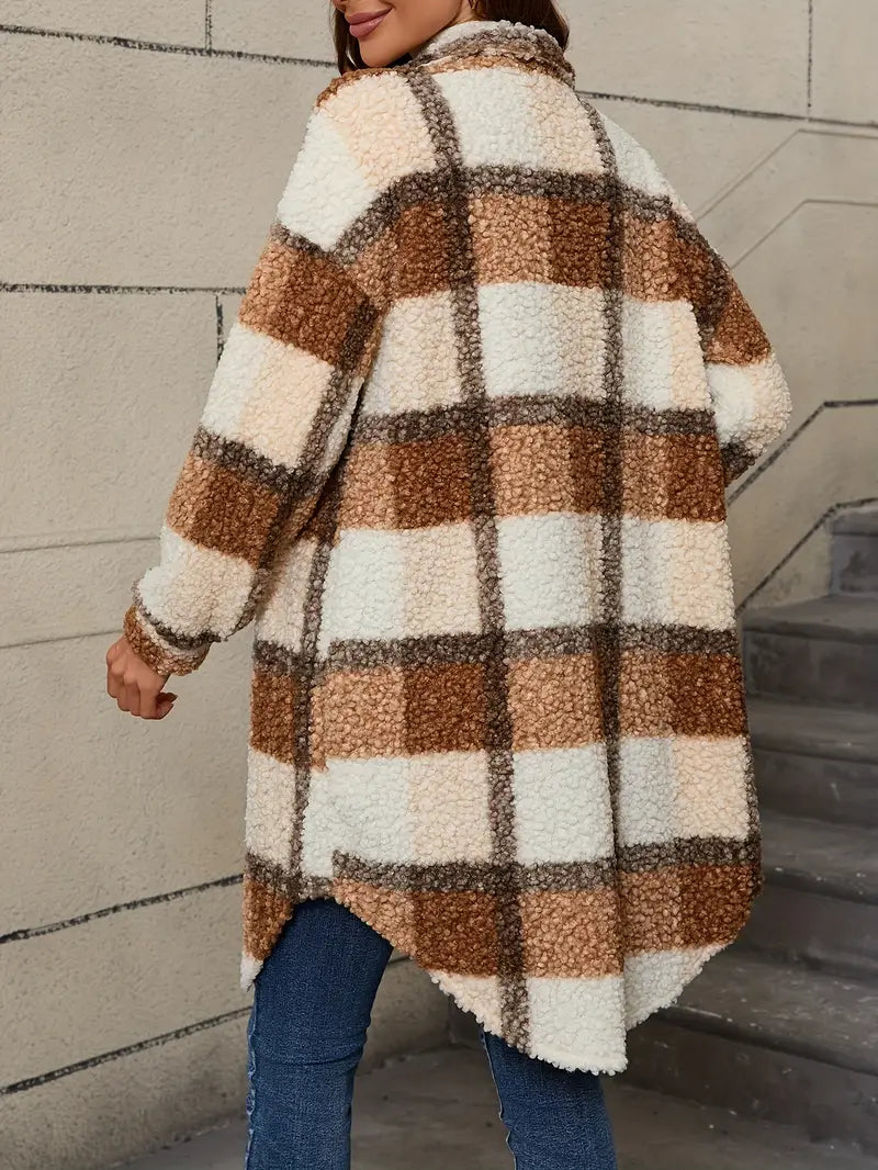 Women’s Comfortable Checked Teddy Jacket