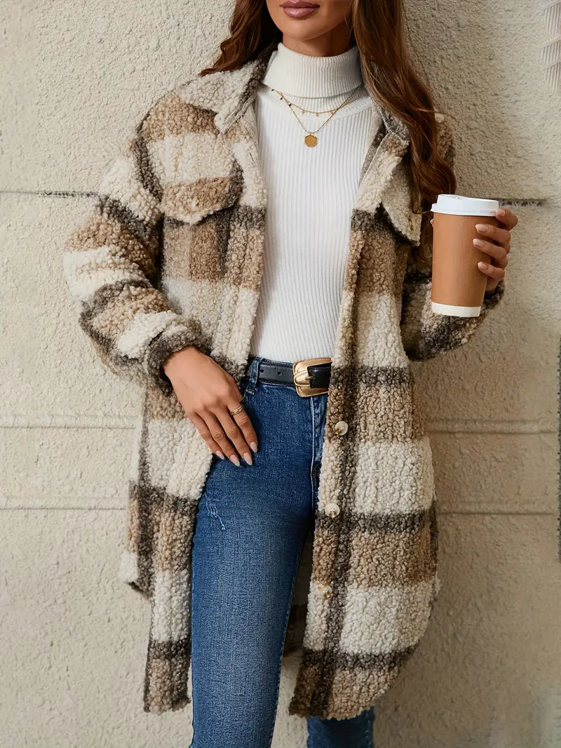 Women’s Comfortable Checked Teddy Jacket