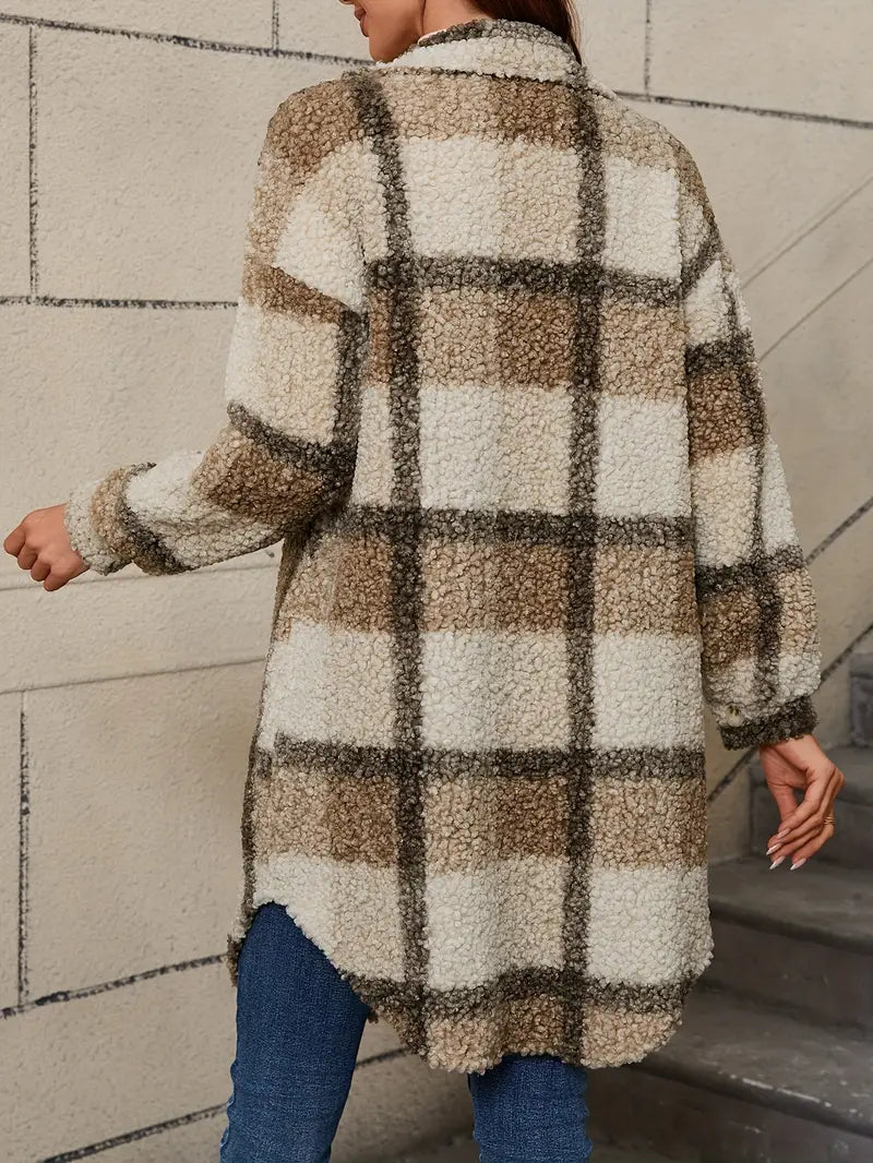 Women’s Comfortable Checked Teddy Jacket