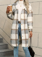 Women’s Comfortable Checked Teddy Jacket Grey