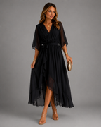 Women’s Tummy-Flattering Chiffon Maxi Dress Black