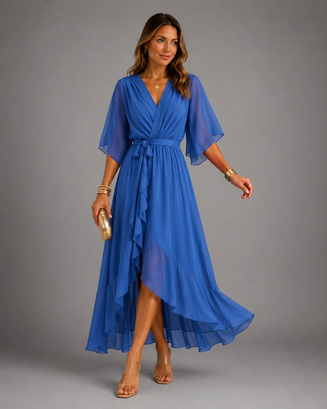 Women’s Tummy-Flattering Chiffon Maxi Dress Blue