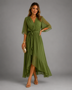Women’s Tummy-Flattering Chiffon Maxi Dress Green