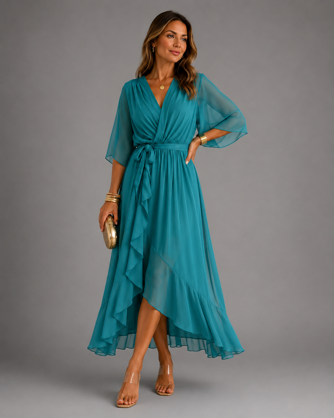 Women’s Tummy-Flattering Chiffon Maxi Dress Light Blue